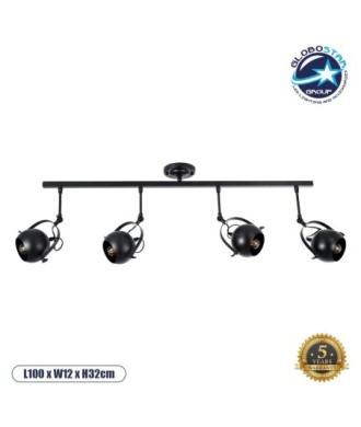 GLOBOSTAR® CANNES 01082 Μοντέρνο Φωτιστικό Οροφής με Ντουί 4 x E27 AC 220-240V IP20 - Μαύρο - Μ108 x Π12 x Υ48cm